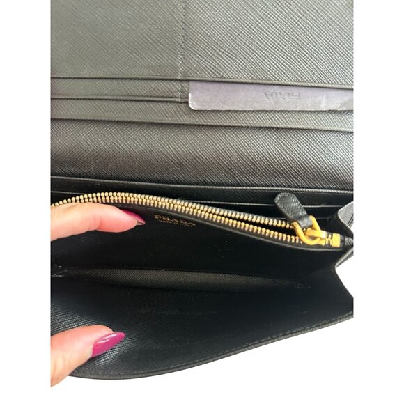 PRADA Black Saffiano Leather Snap Long Wallet - Picture 7 of 12